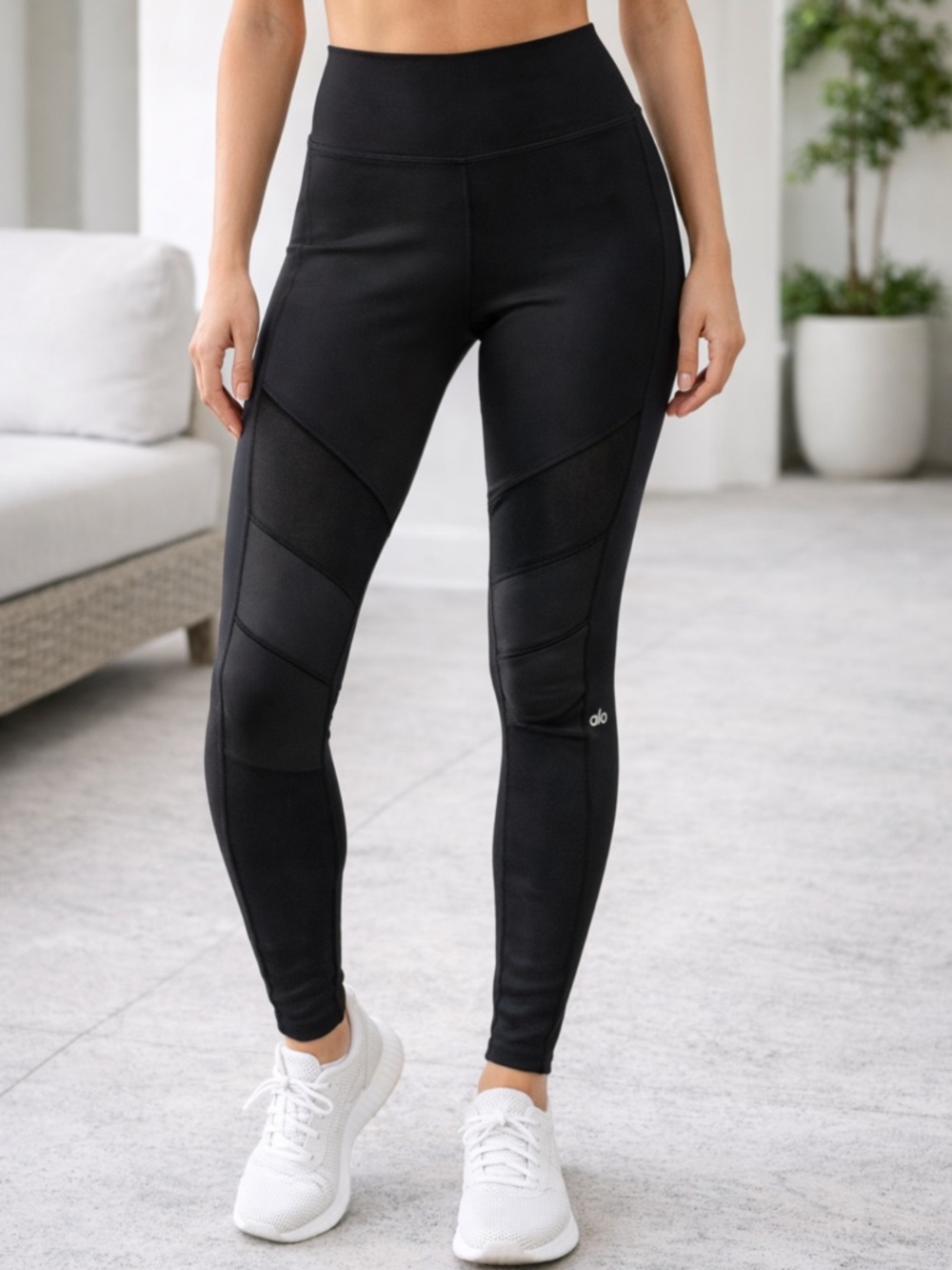 ALO Yoga Black High-Waist Mesh-Panel Leggings